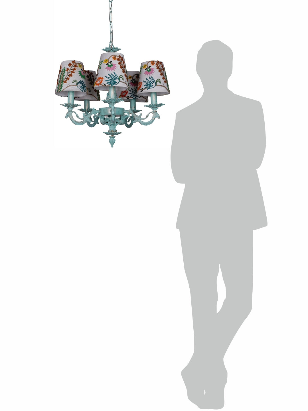Distressed Green Aluminium 5-Light Chandelier – 55.9 cm