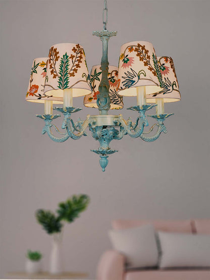 Distressed Green Aluminium 5-Light Chandelier – 55.9 cm