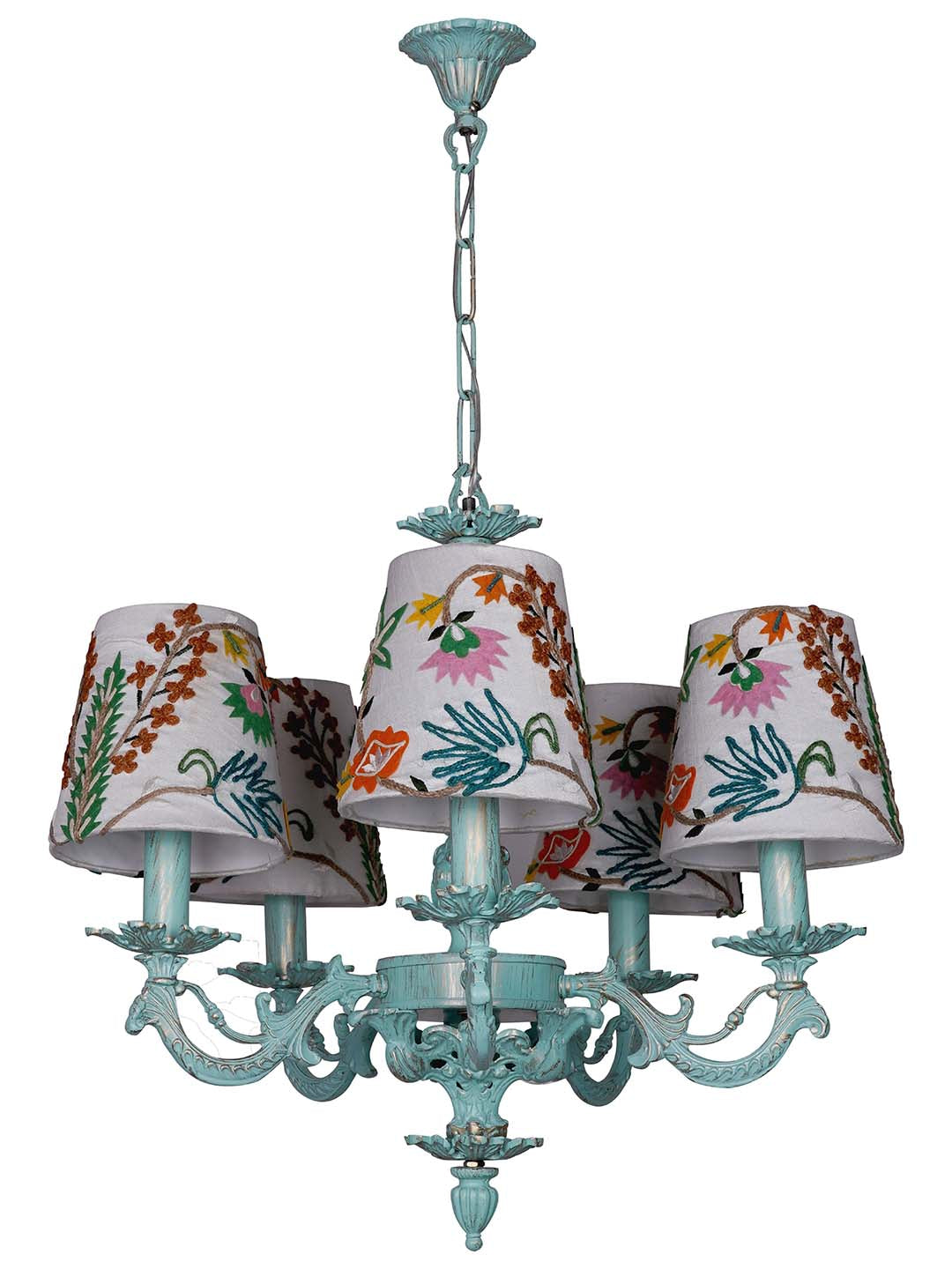 Distressed Green Aluminium 5-Light Chandelier – 55.9 cm