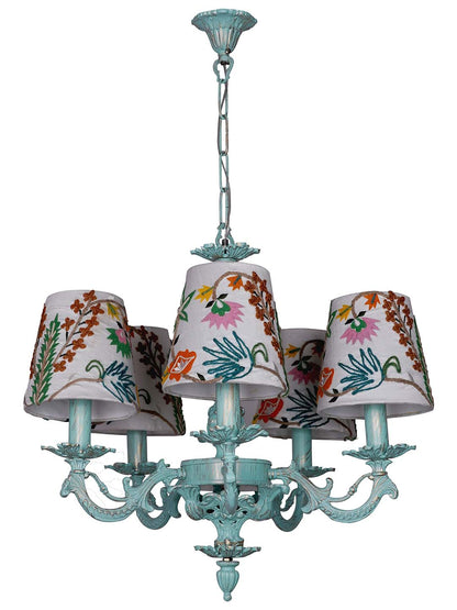Distressed Green Aluminium 5-Light Chandelier – 55.9 cm