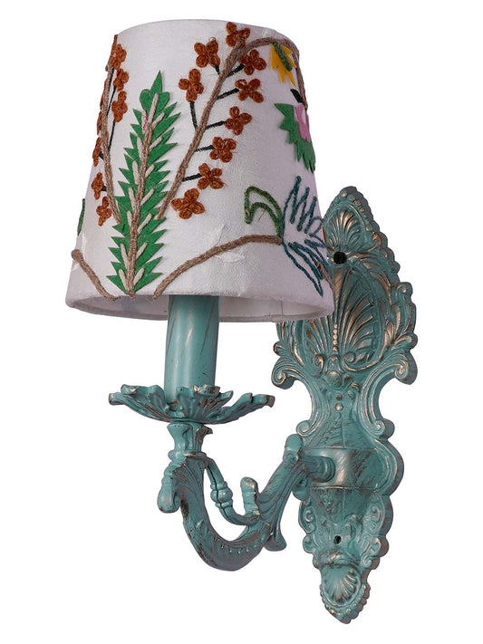 Distressed Green Fabric Aluminium 1-Light Wall Sconce – 27.2 cm