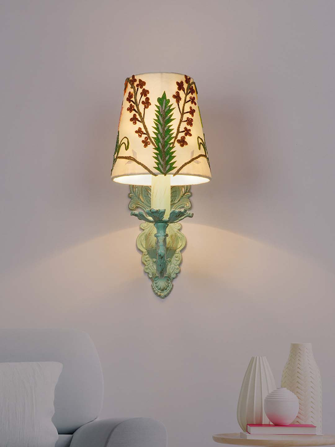 Distressed Green Fabric Aluminium 1-Light Wall Sconce – 27.2 cm