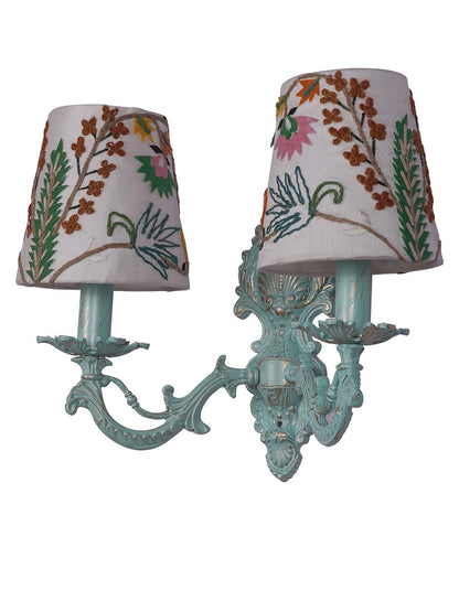 Distressed Green Fabric Aluminium 2-Light Wall Sconce – 40.6 cm