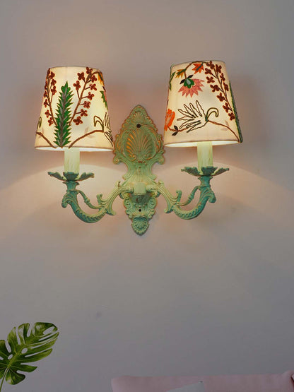 Distressed Green Fabric Aluminium 2-Light Wall Sconce – 40.6 cm