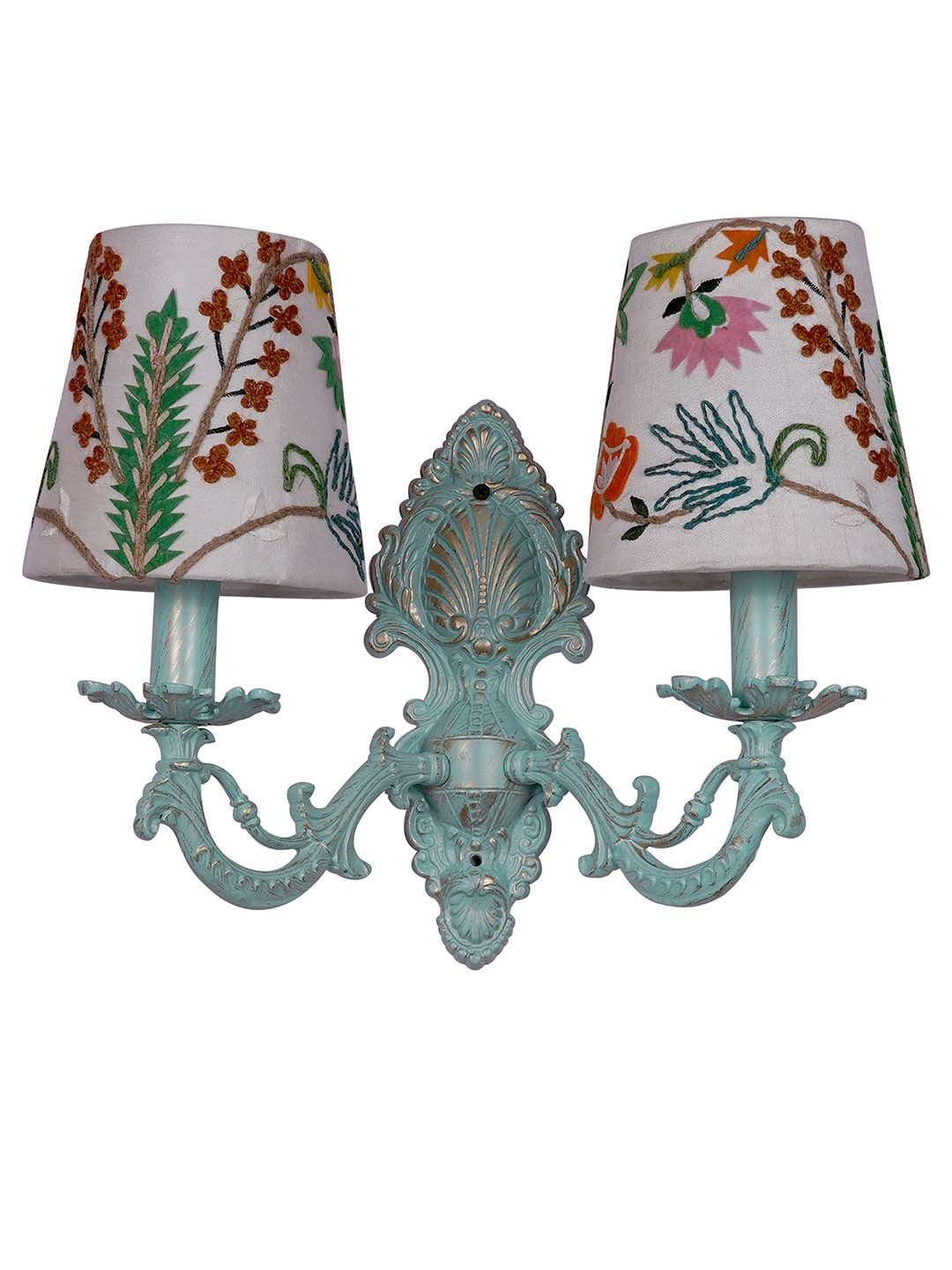 Distressed Green Fabric Aluminium 2-Light Wall Sconce – 40.6 cm