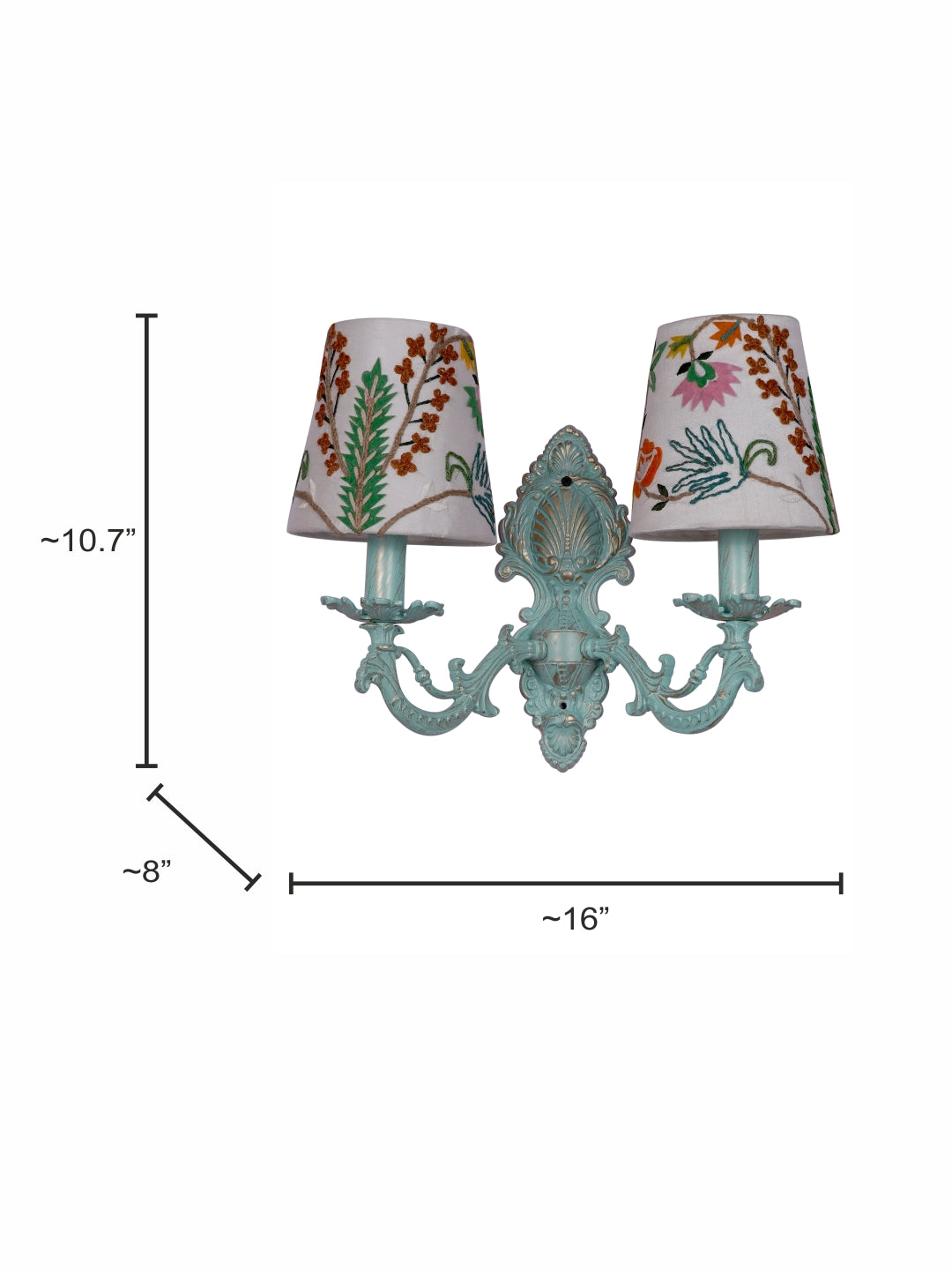 Distressed Green Fabric Aluminium 2-Light Wall Sconce – 40.6 cm