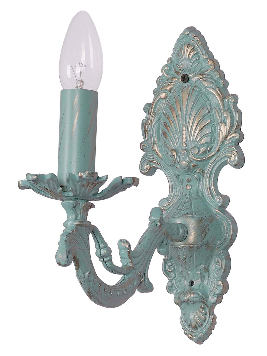 Distressed Green Cast Aluminium 1-Light Candelabra Wall Sconce – 27.2 cm