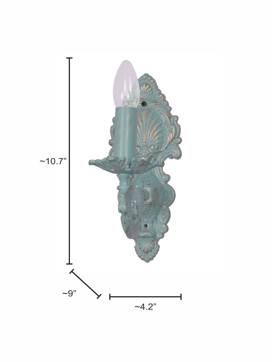 Distressed Green Cast Aluminium 1-Light Candelabra Wall Sconce – 27.2 cm