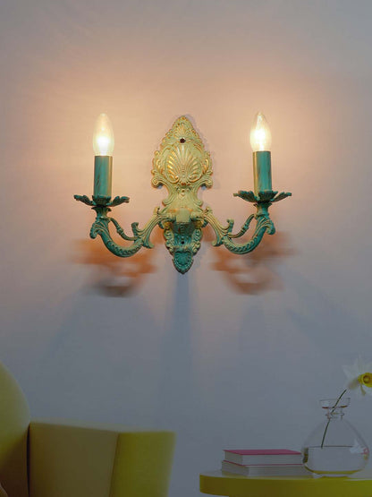Distressed Green Aluminium 2-Light Wall Sconce – 35.6 cm
