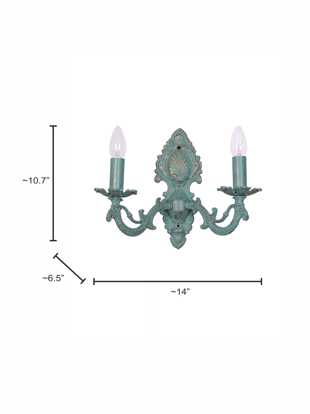 Distressed Green Aluminium 2-Light Wall Sconce – 35.6 cm