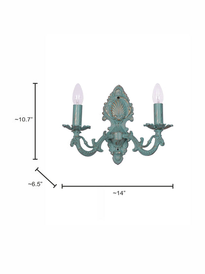Distressed Green Aluminium 2-Light Wall Sconce – 35.6 cm