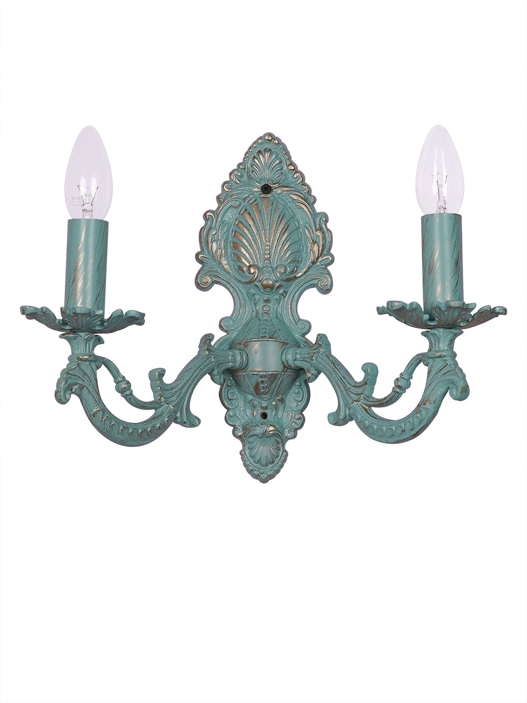 Distressed Green Aluminium 2-Light Wall Sconce – 35.6 cm