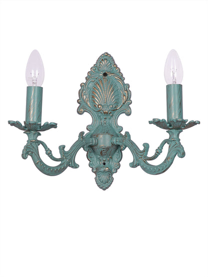 Distressed Green Aluminium 2-Light Wall Sconce – 35.6 cm