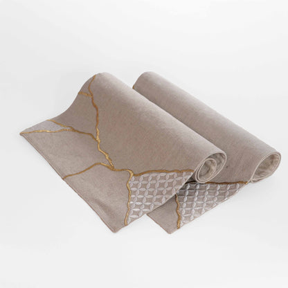 KINTSUGI Pure Linen Table Mats – with Gold & White Embroidery