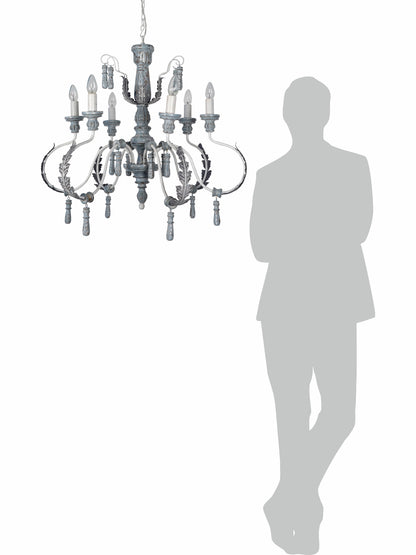 Distressed Grey Wood 6-Light Chandelier – 76.2 cm