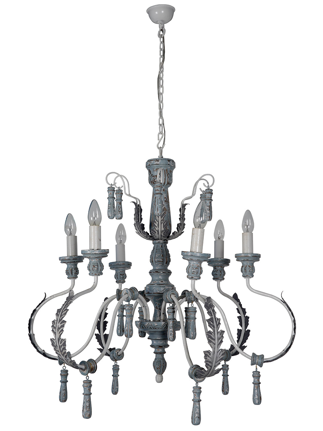 Distressed Grey Wood 6-Light Chandelier – 76.2 cm