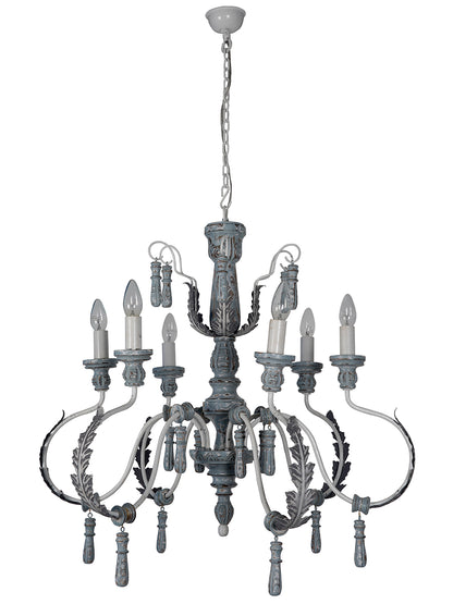 Distressed Grey Wood 6-Light Chandelier – 76.2 cm