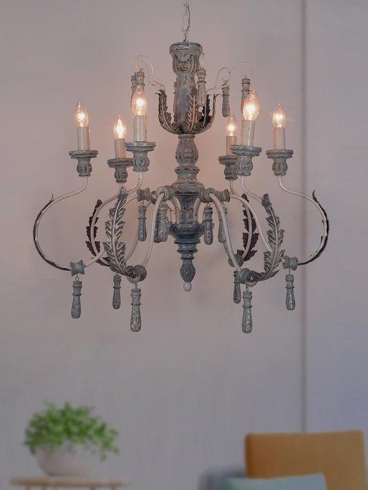 Distressed Grey Wood 6-Light Chandelier – 76.2 cm