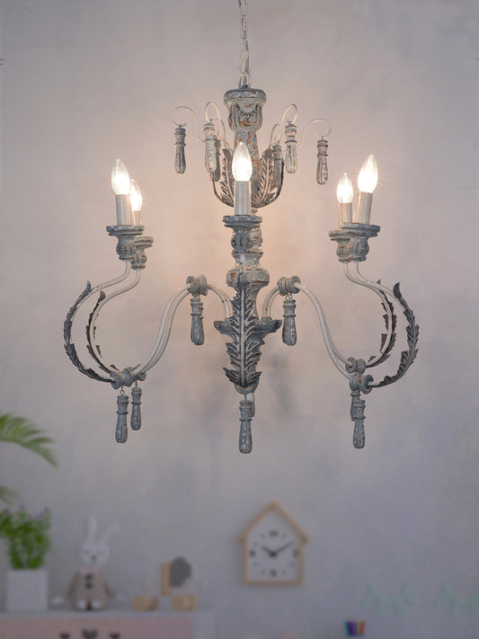 Distressed Grey Wood 6-Light Chandelier – 76.2 cm