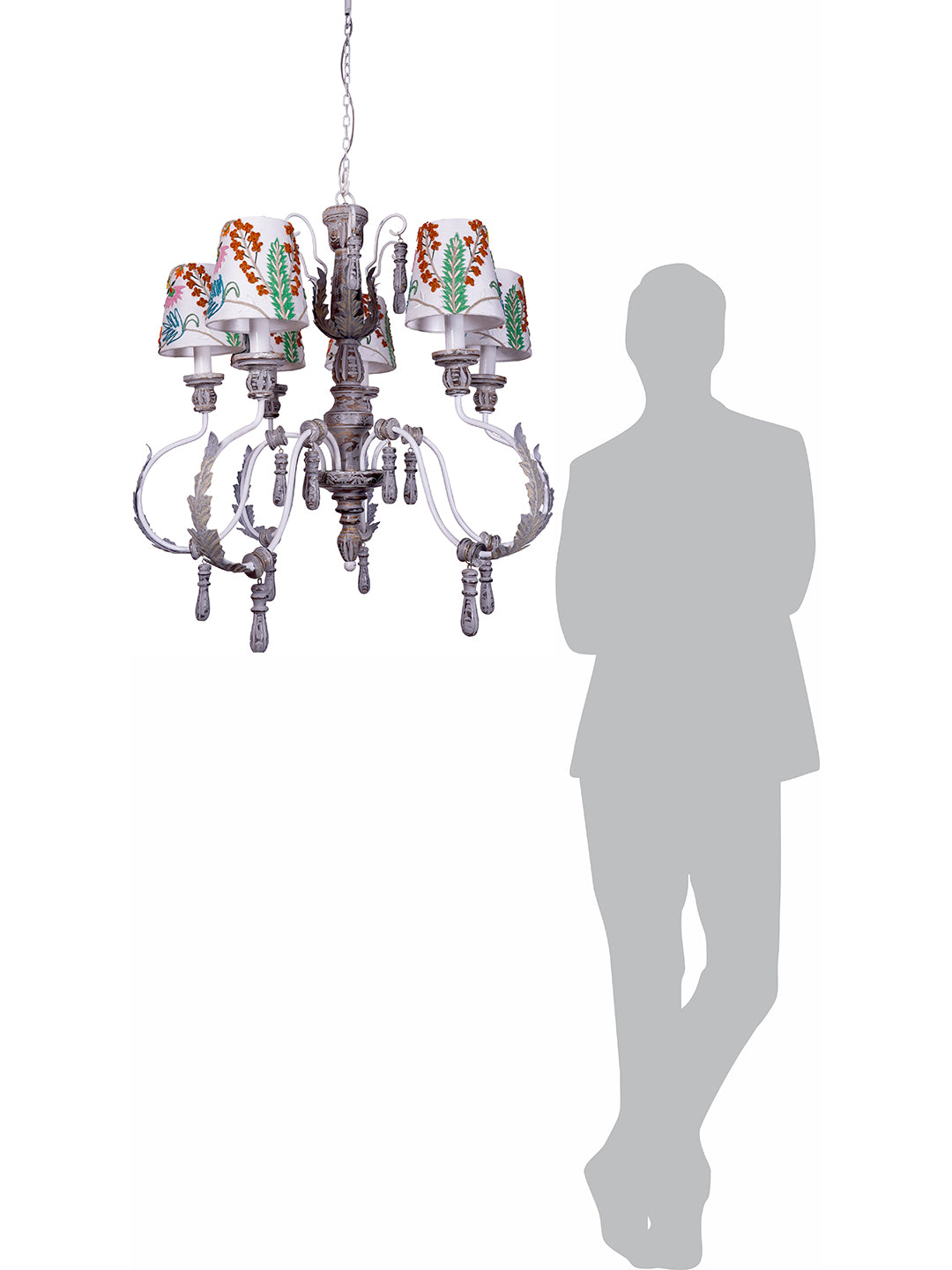 Distressed Grey Wood 6-Light Chandelier – 73.7 cm