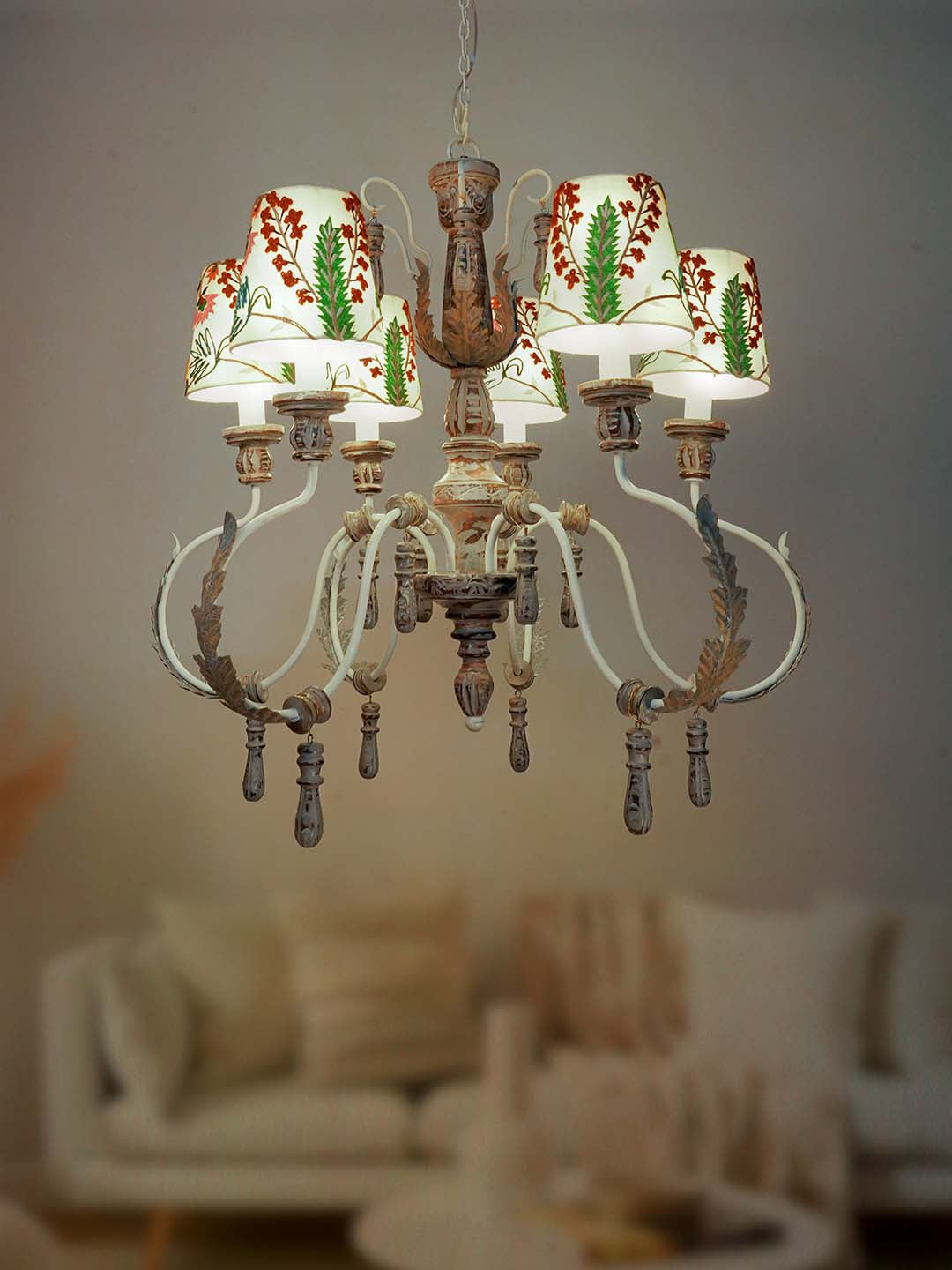 Distressed Grey Wood 6-Light Chandelier – 73.7 cm