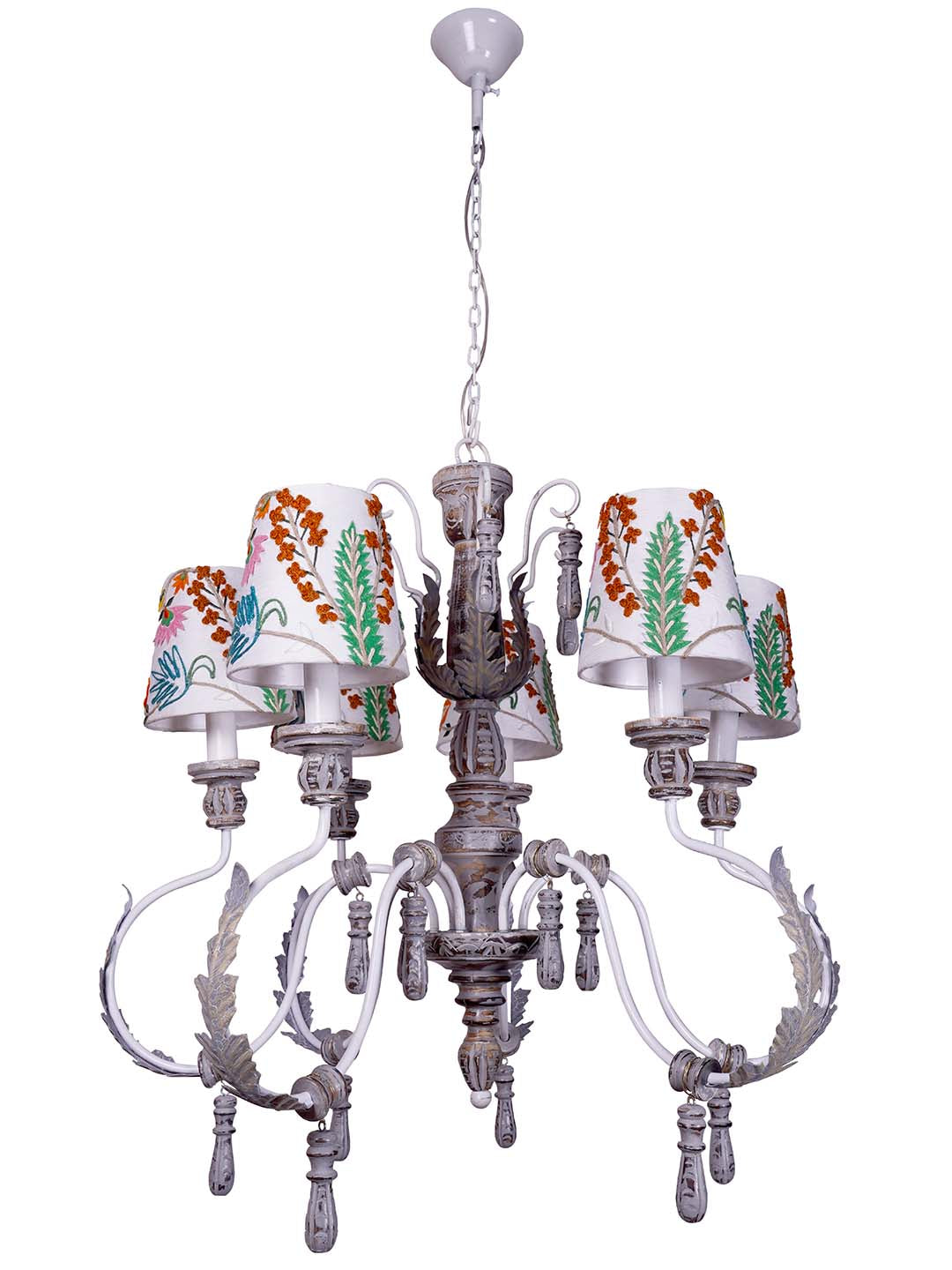 Distressed Grey Wood 6-Light Chandelier – 73.7 cm
