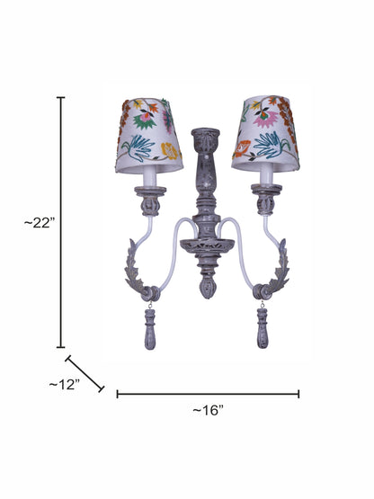 Distressed Grey Fabric Wood 2-Light Wall Sconce – 55.9 cm