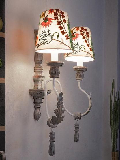 Distressed Grey Fabric Wood 2-Light Wall Sconce – 55.9 cm
