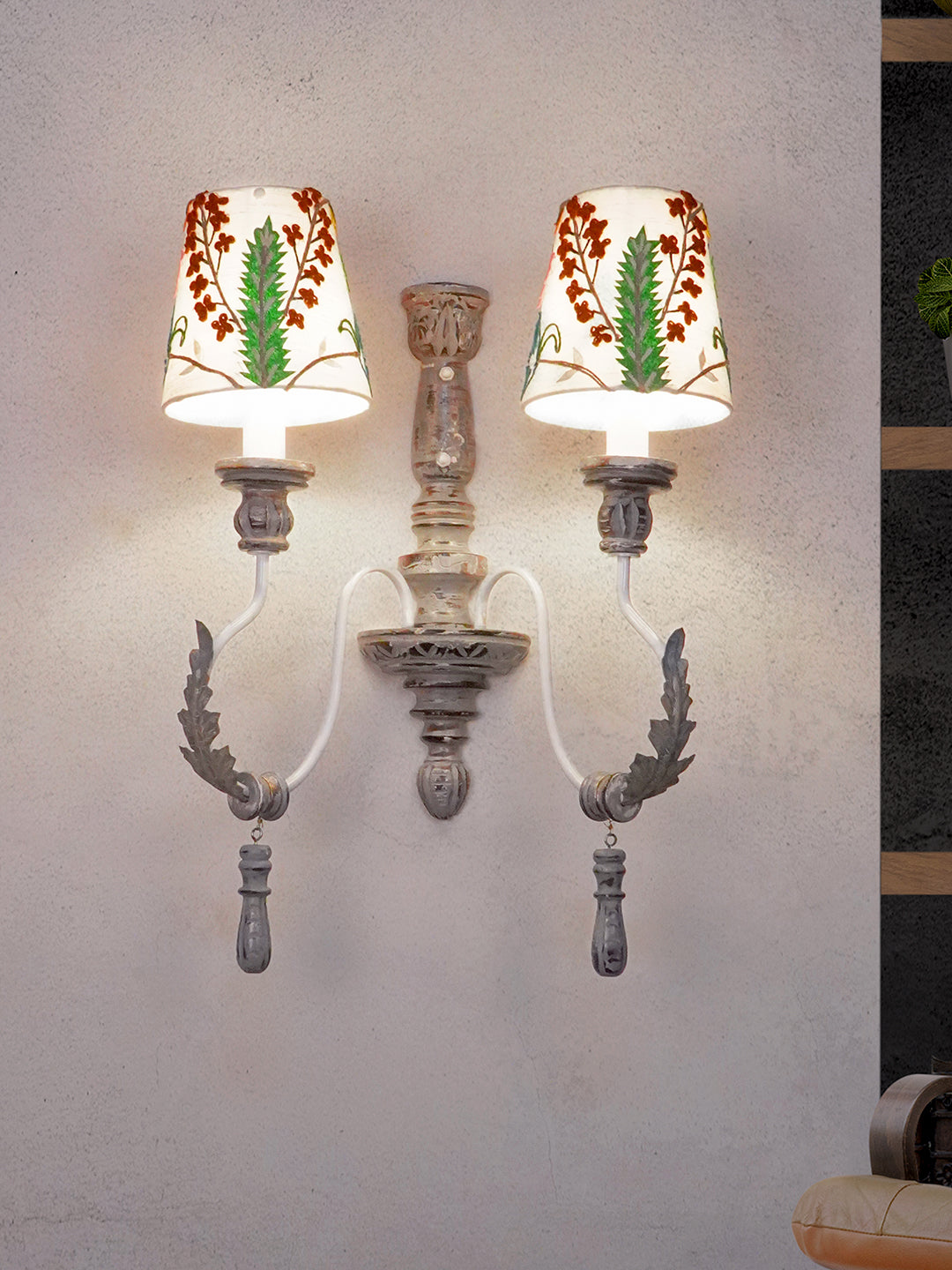Distressed Grey Fabric Wood 2-Light Wall Sconce – 55.9 cm