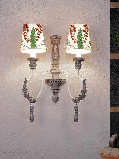 Distressed Grey Fabric Wood 2-Light Wall Sconce – 55.9 cm