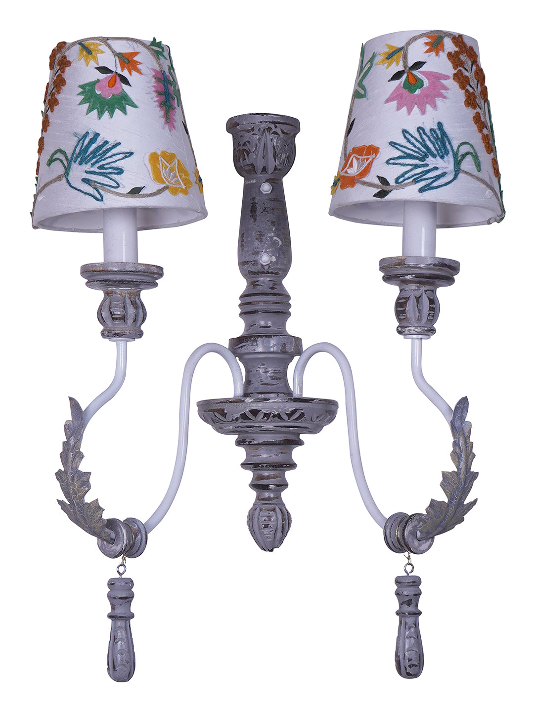 Distressed Grey Fabric Wood 2-Light Wall Sconce – 55.9 cm