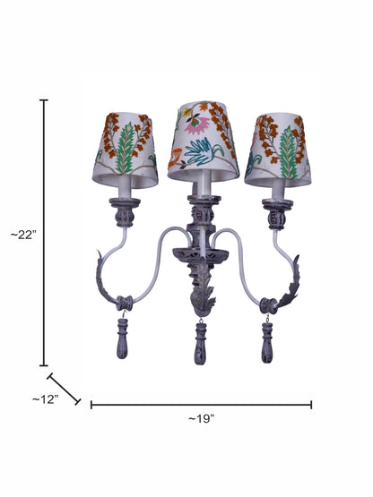 Distressed Grey Wood Fabric 3-Light Wall Sconce – 55.9 cm