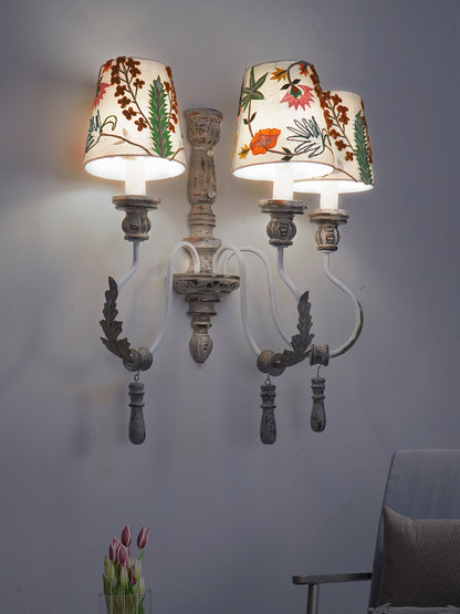 Distressed Grey Wood Fabric 3-Light Wall Sconce – 55.9 cm