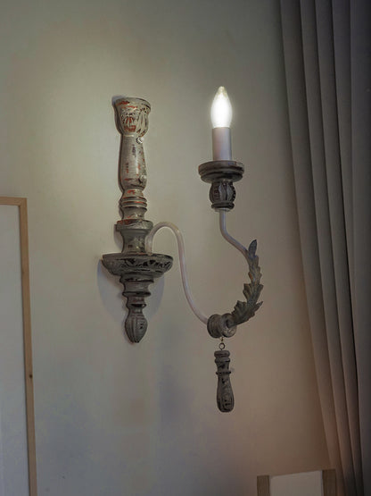 Distressed Grey Wood Wrought Iron 1-Light Candelabra Wall Sconce – 55.9 cm