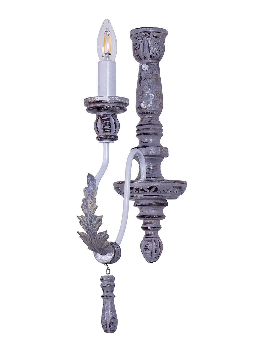 Distressed Grey Wood Wrought Iron 1-Light Candelabra Wall Sconce – 55.9 cm