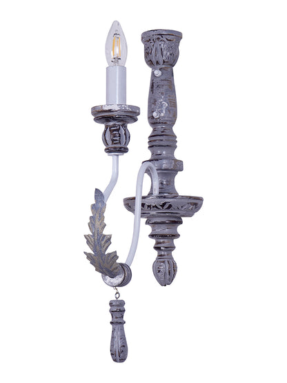 Distressed Grey Wood Wrought Iron 1-Light Candelabra Wall Sconce – 55.9 cm