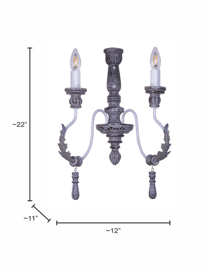 Distressed Grey Wood Iron 2-Light Wall Sconce – 55.9 cm