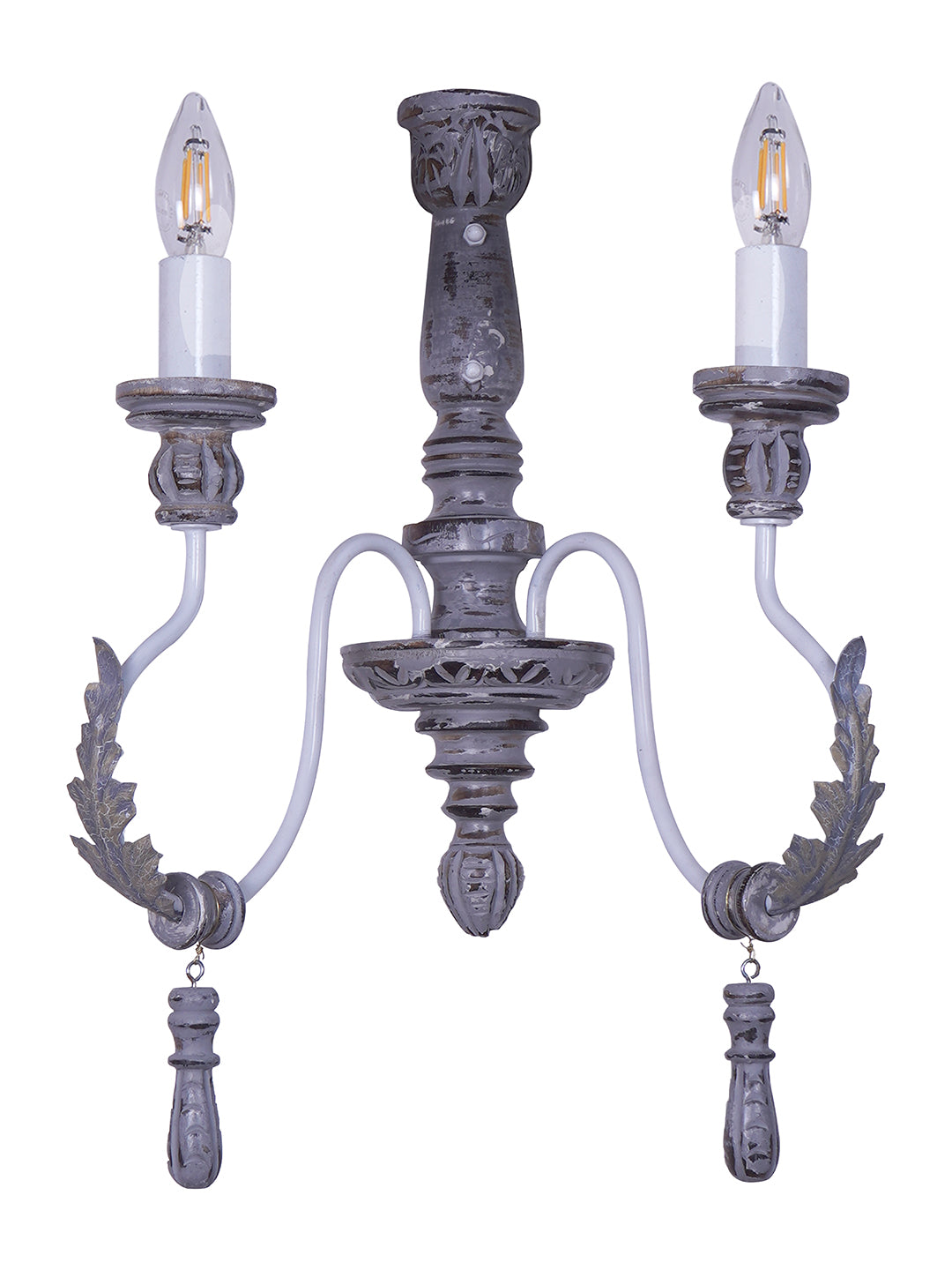Distressed Grey Wood Iron 2-Light Wall Sconce – 55.9 cm