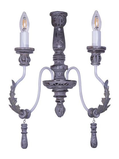 Distressed Grey Wood Iron 2-Light Wall Sconce – 55.9 cm
