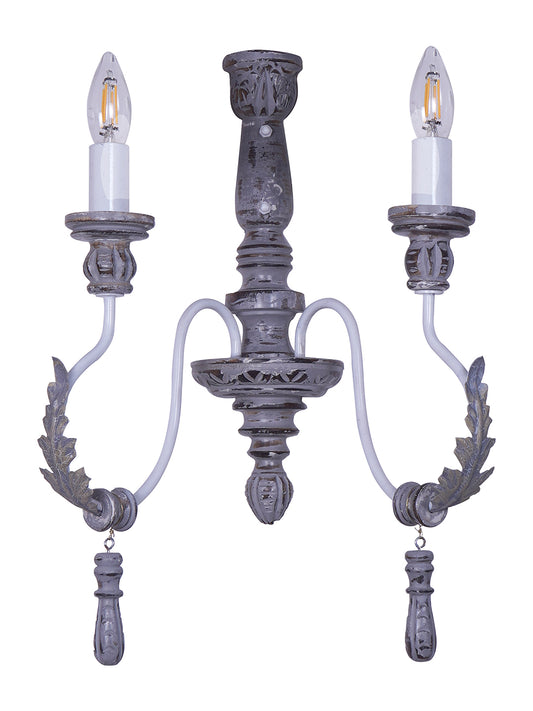 Distressed Grey Wood Iron 2-Light Wall Sconce – 55.9 cm