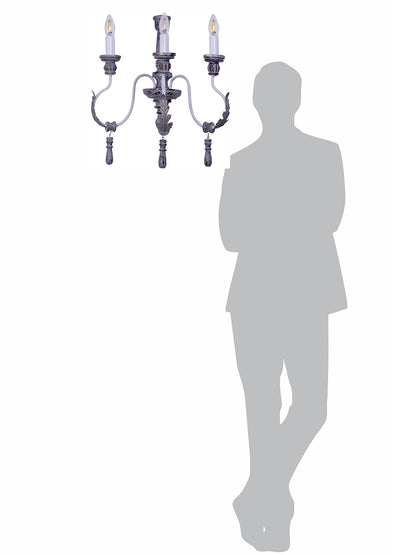 Distressed Grey Wood Wrought Iron 3-Light Candelabra Wall Sconce – 55.9 cm