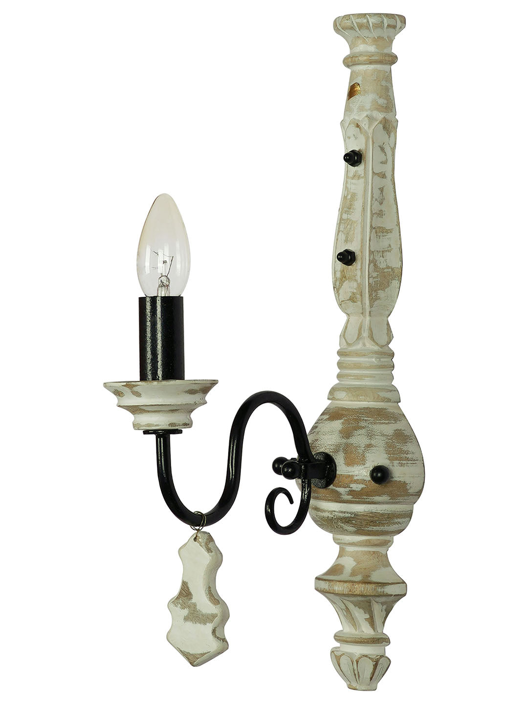French White Distressed Wood Mild Steel 1-Light Wall Sconce – 49.5 cm