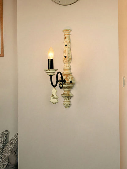 French White Distressed Wood Mild Steel 1-Light Wall Sconce – 49.5 cm