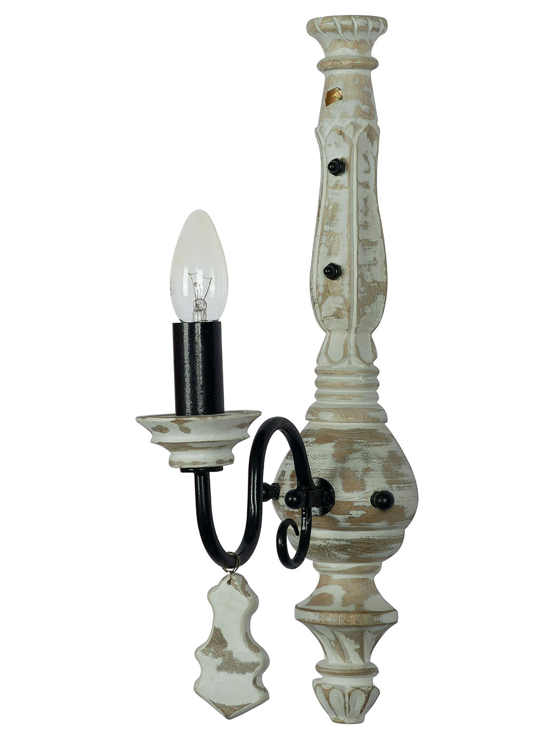 French White Distressed Wood Mild Steel 1-Light Wall Sconce – 49.5 cm