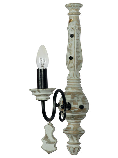 French White Distressed Wood Mild Steel 1-Light Wall Sconce – 49.5 cm