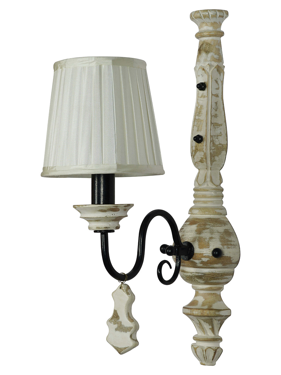 French White Fabric Wood 1-Light Wall Sconce – 49.5 cm