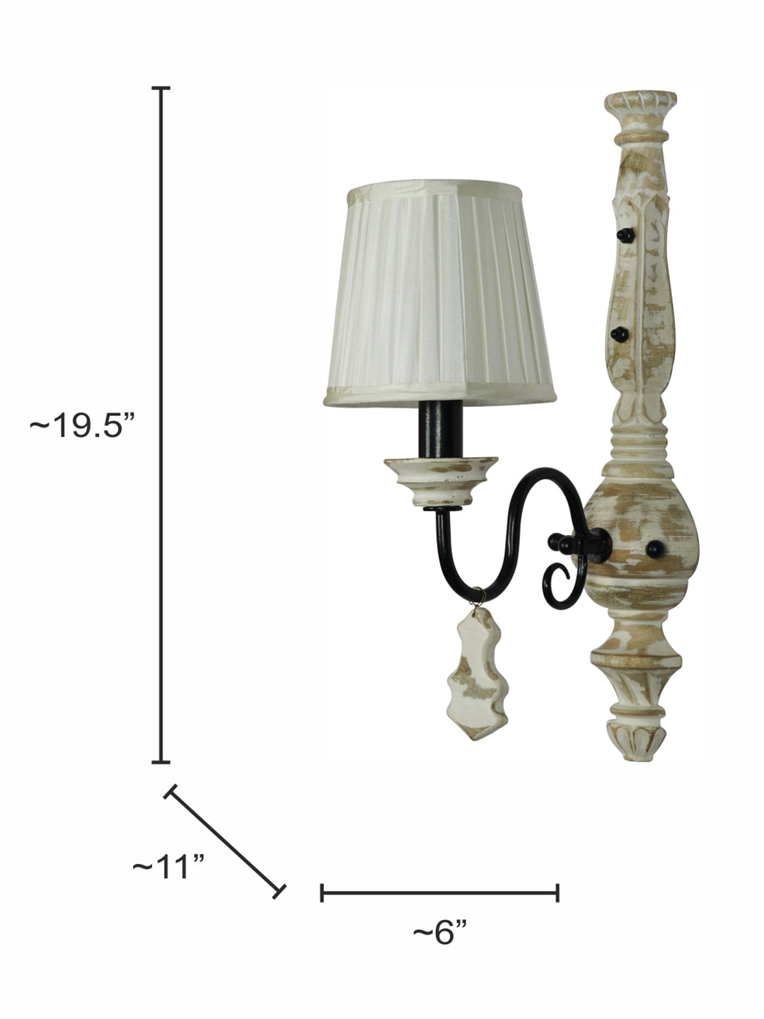 French White Fabric Wood 1-Light Wall Sconce – 49.5 cm