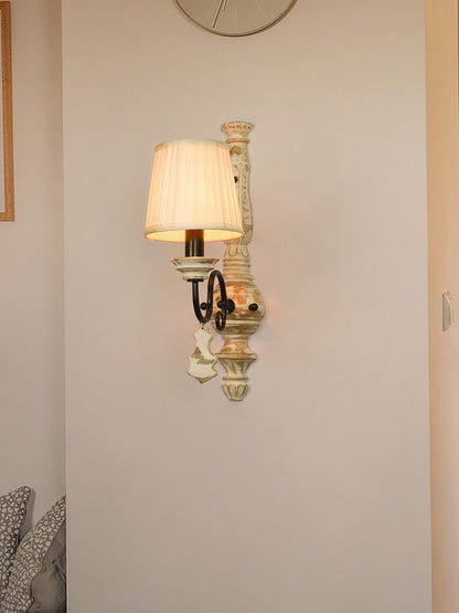 French White Fabric Wood 1-Light Wall Sconce – 49.5 cm