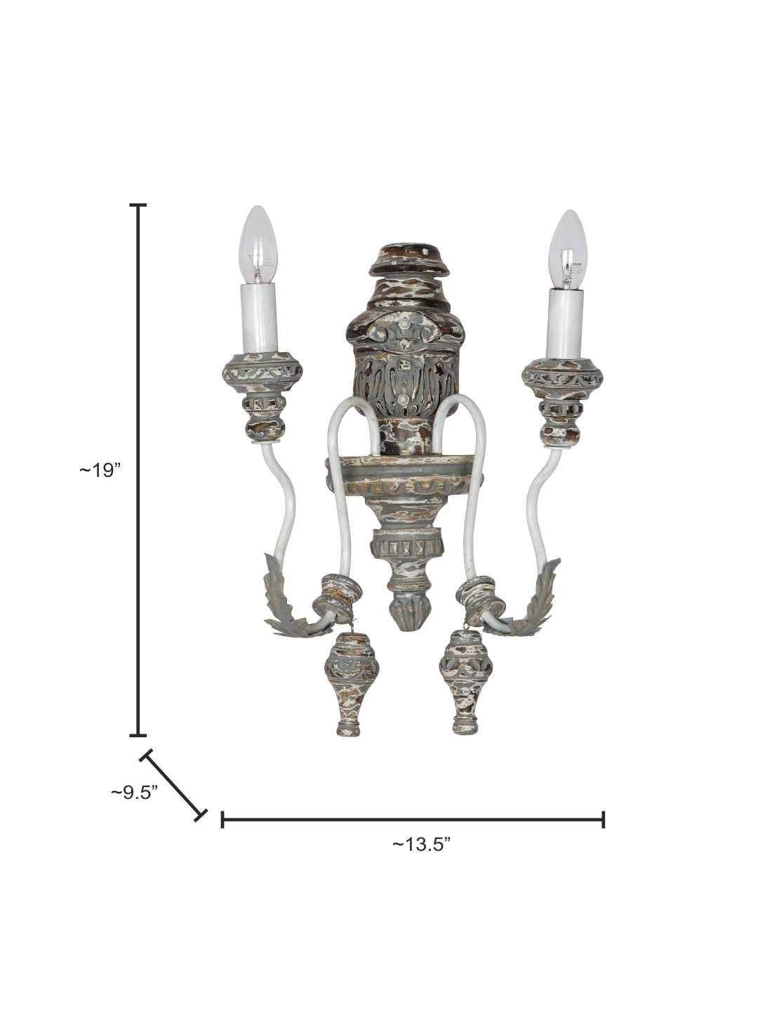 Distressed Grey Wood Mild Steel 2-Light Wall Sconce – 48.3 cm