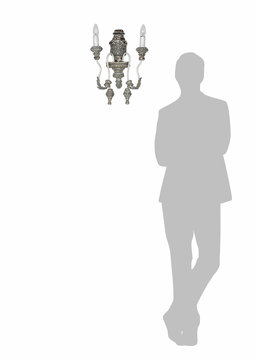Distressed Grey Wood Mild Steel 2-Light Wall Sconce – 48.3 cm